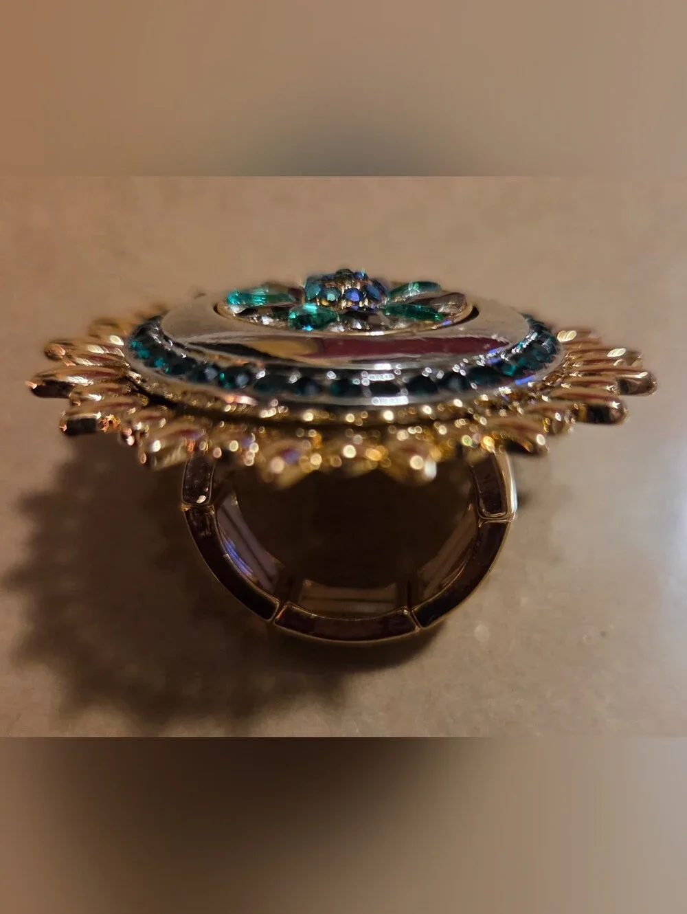 paparazzi Gold-Tone Brooch with Emerald and Sapphire Accents